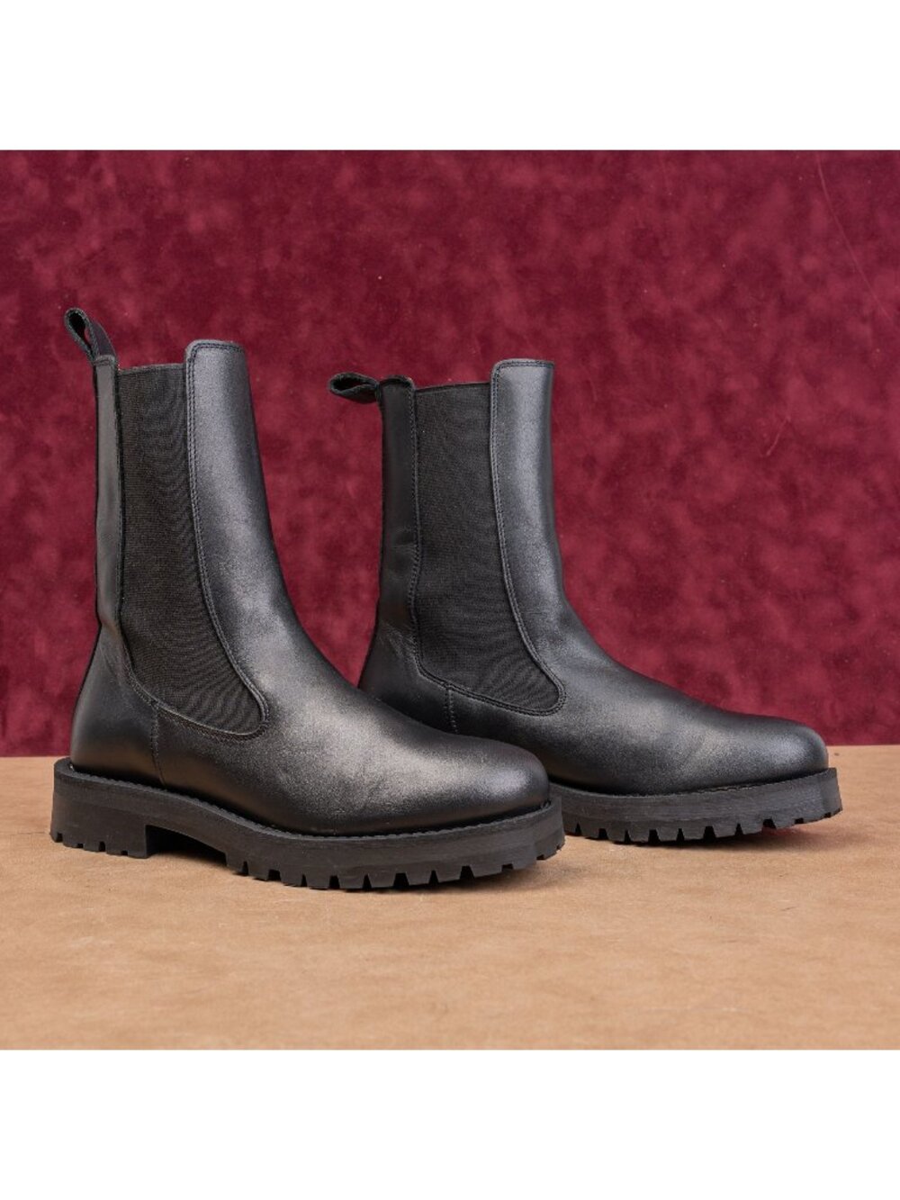& Other Stories Women Chunky Black Leather Slip-on Ankle Chelsea Boots 8US EUR39